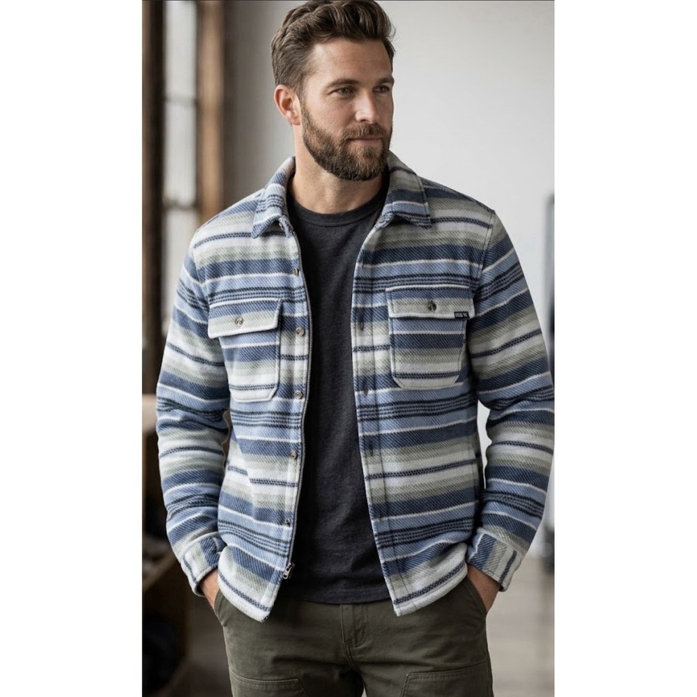 Eddie Bauer Sherpa Lined Shacket Shirt Jacket Unisex Size Small Striped Utility